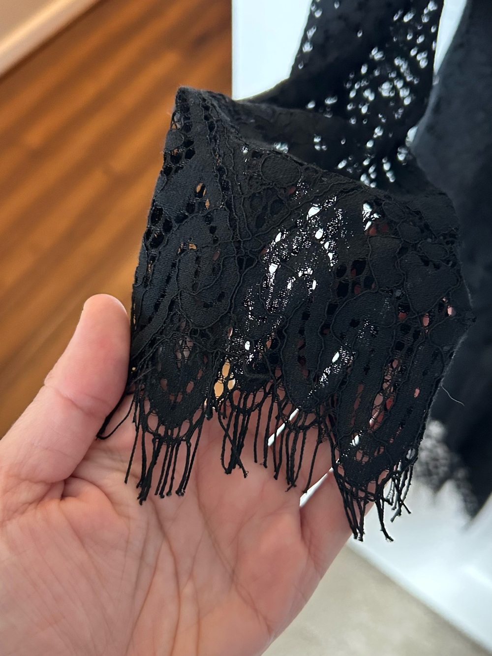 Lulu's Black Lace Long-Sleeve Mini Dress with Scalloped Hem - Picture 4 of 5